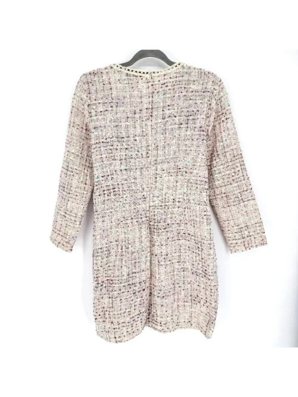 CBR Chic Boutique Tweed Dress Women’s XL Long Sleeve Textured Cream Multi Pocket